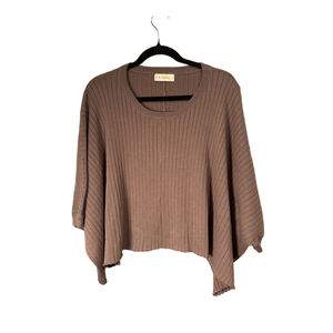 By Together Brown Ribbed Crew Neck Sweater Size L Dolman Sleeve Boxy Knit Top